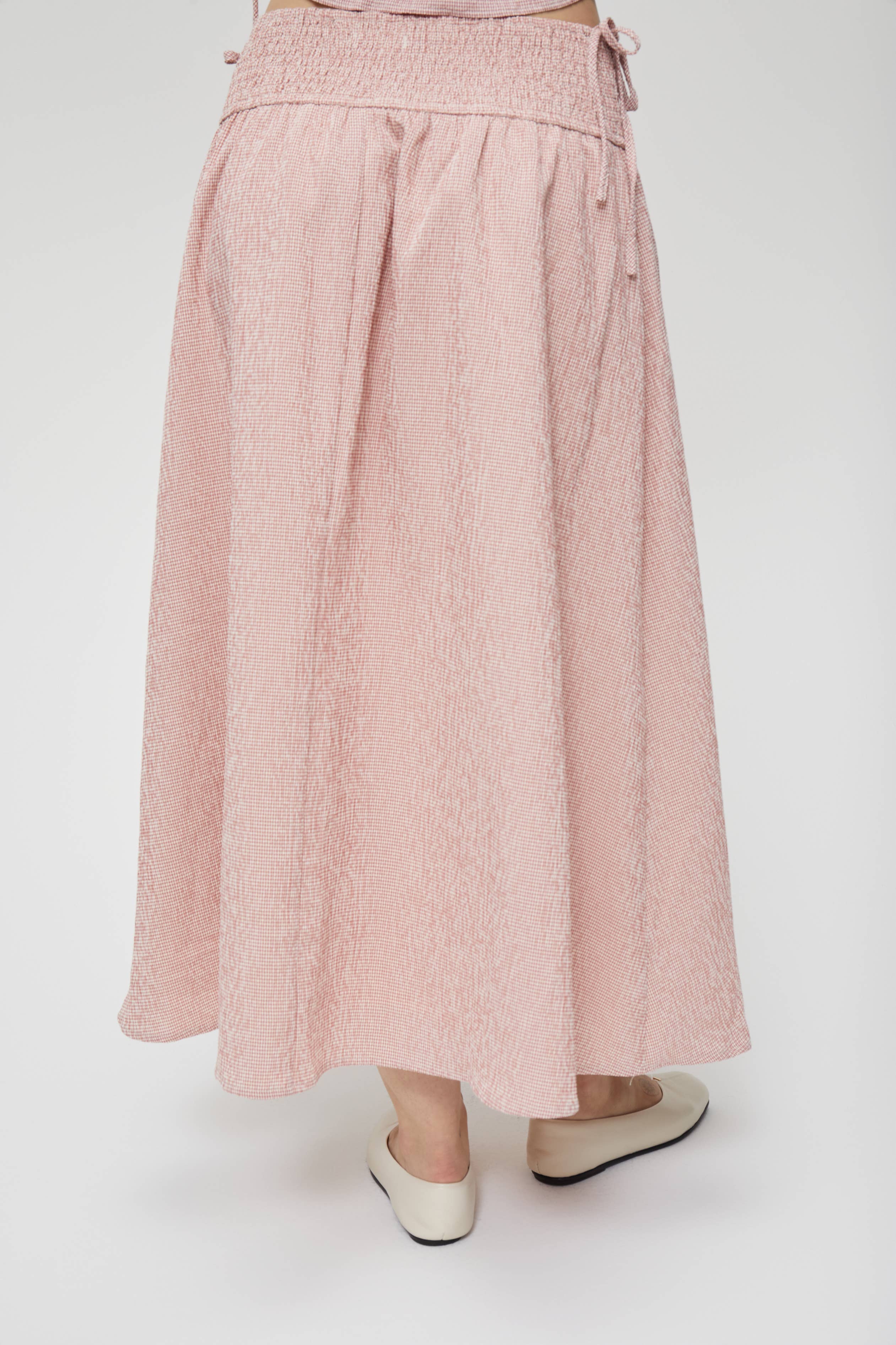 The Romy Smocked Waist Textured Midi Skirt