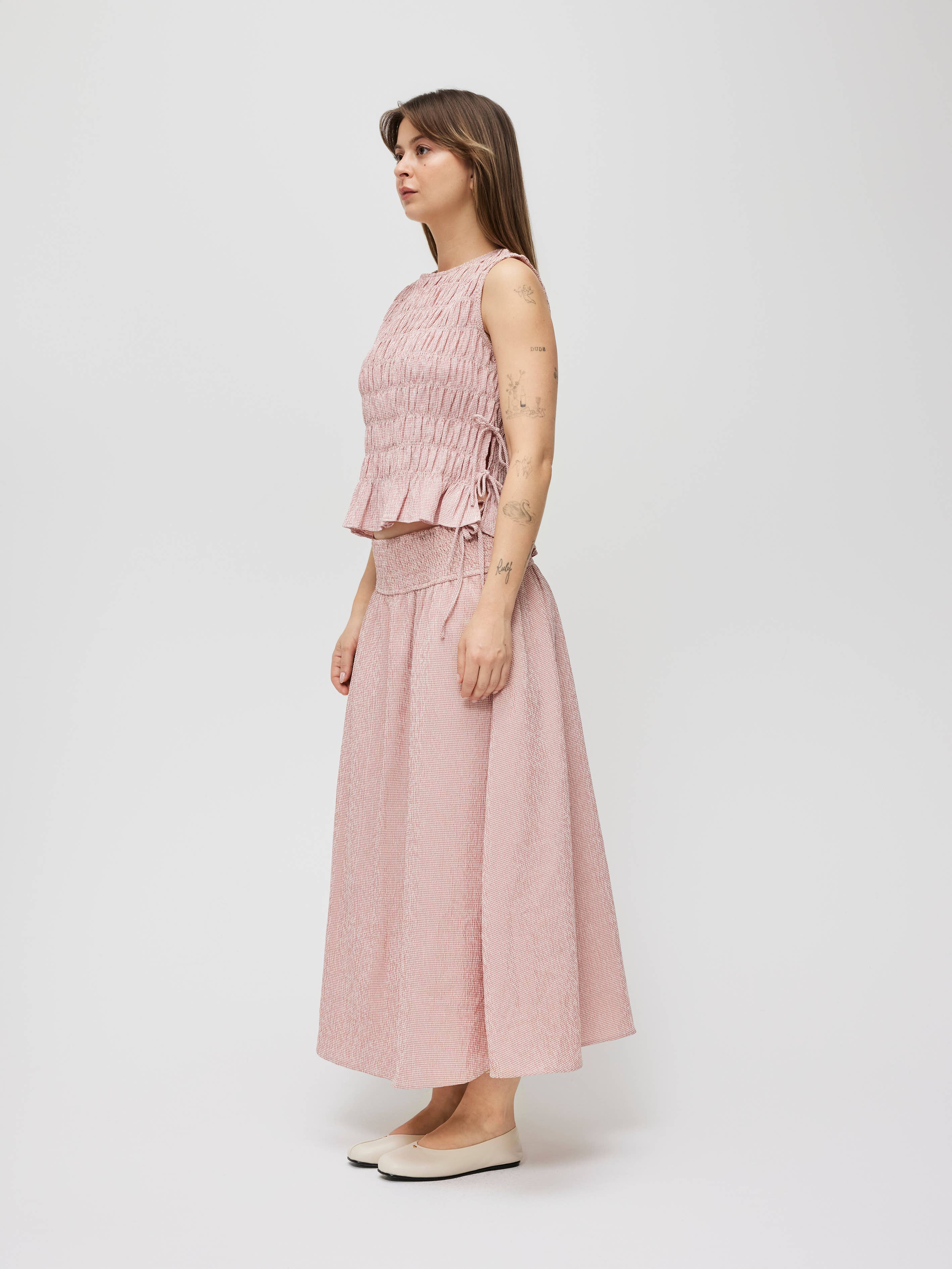 The Romy Smocked Waist Textured Midi Skirt