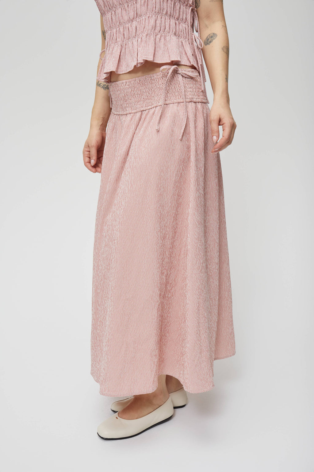 The Romy Smocked Waist Textured Midi Skirt