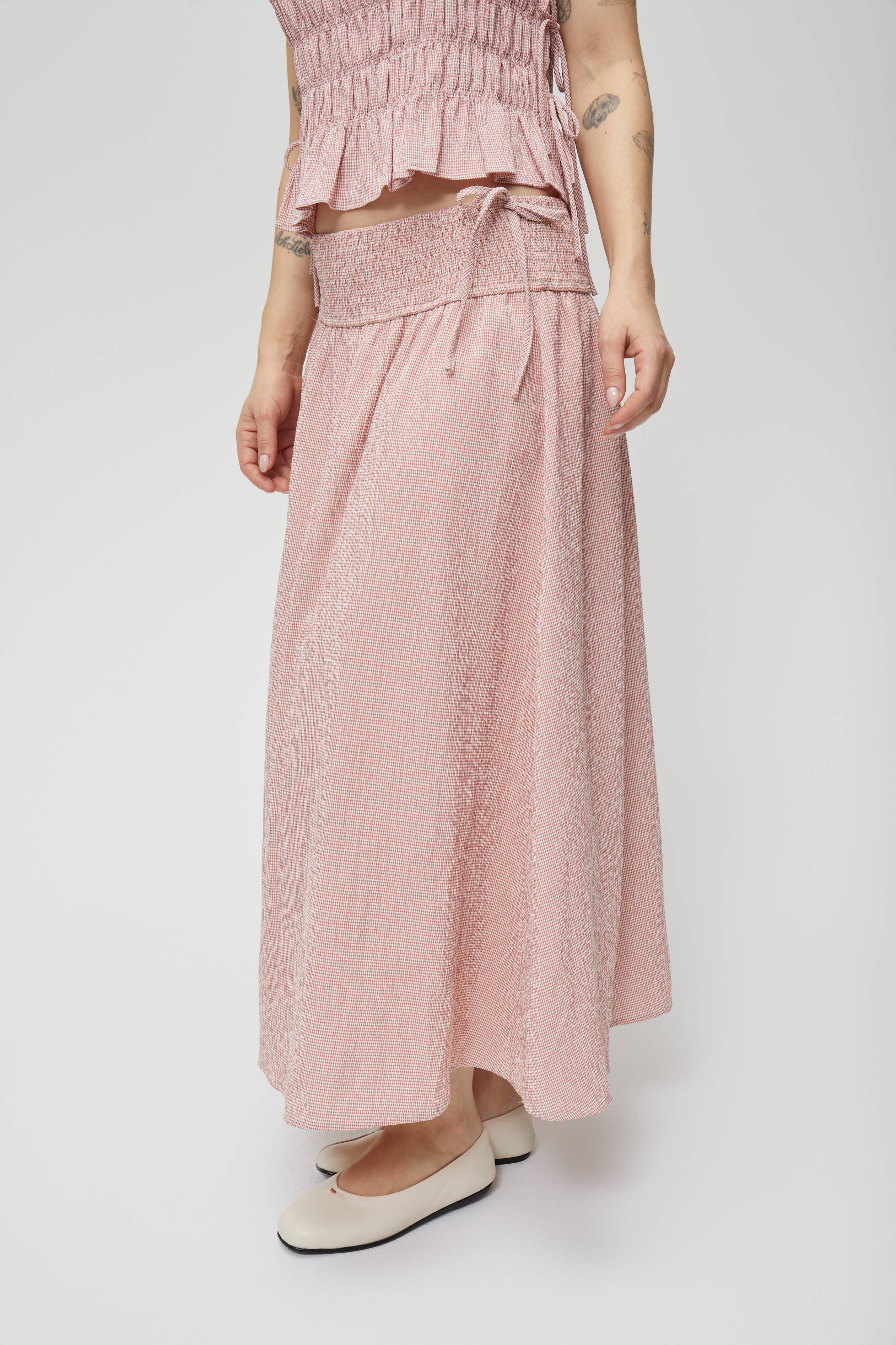 The Romy Smocked Waist Textured Midi Skirt