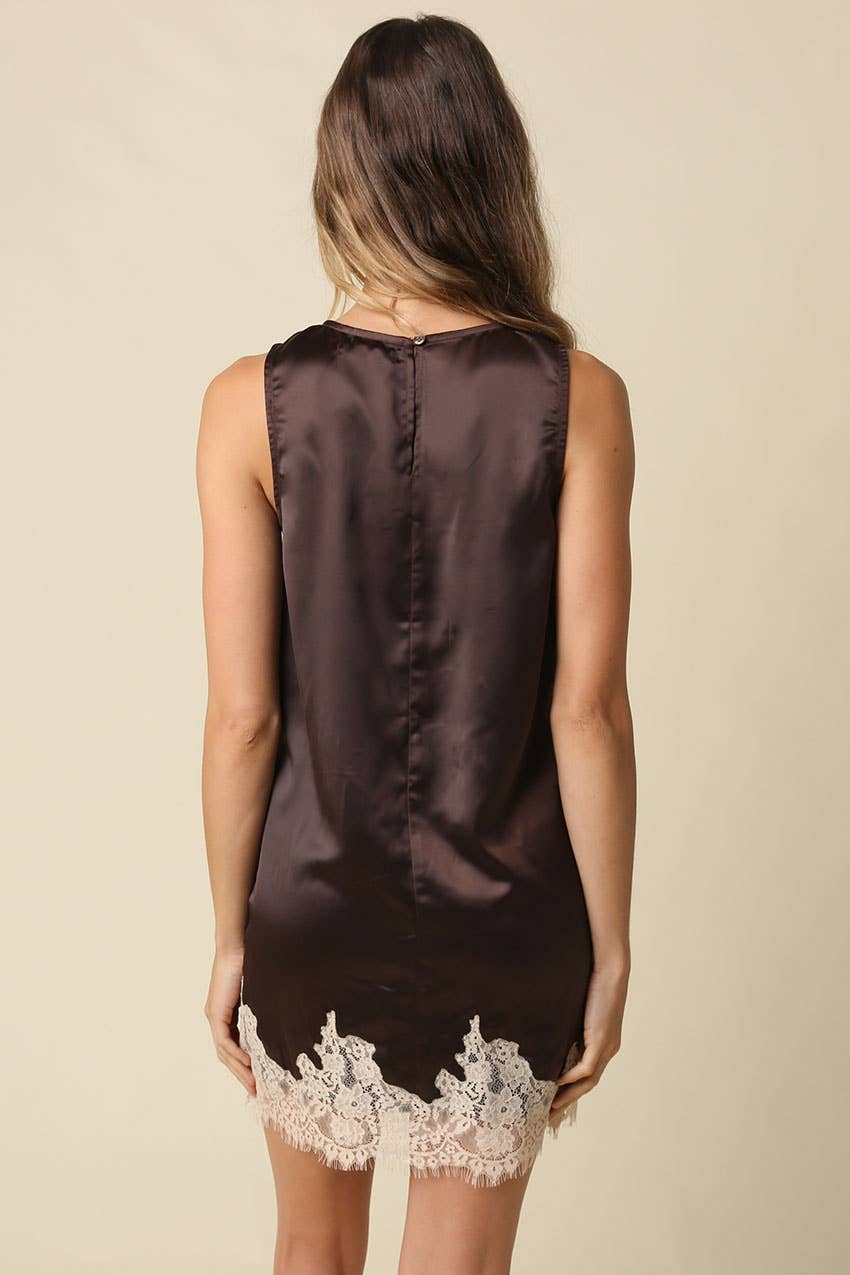 The Camila Lace Trim Satin Mini Dress