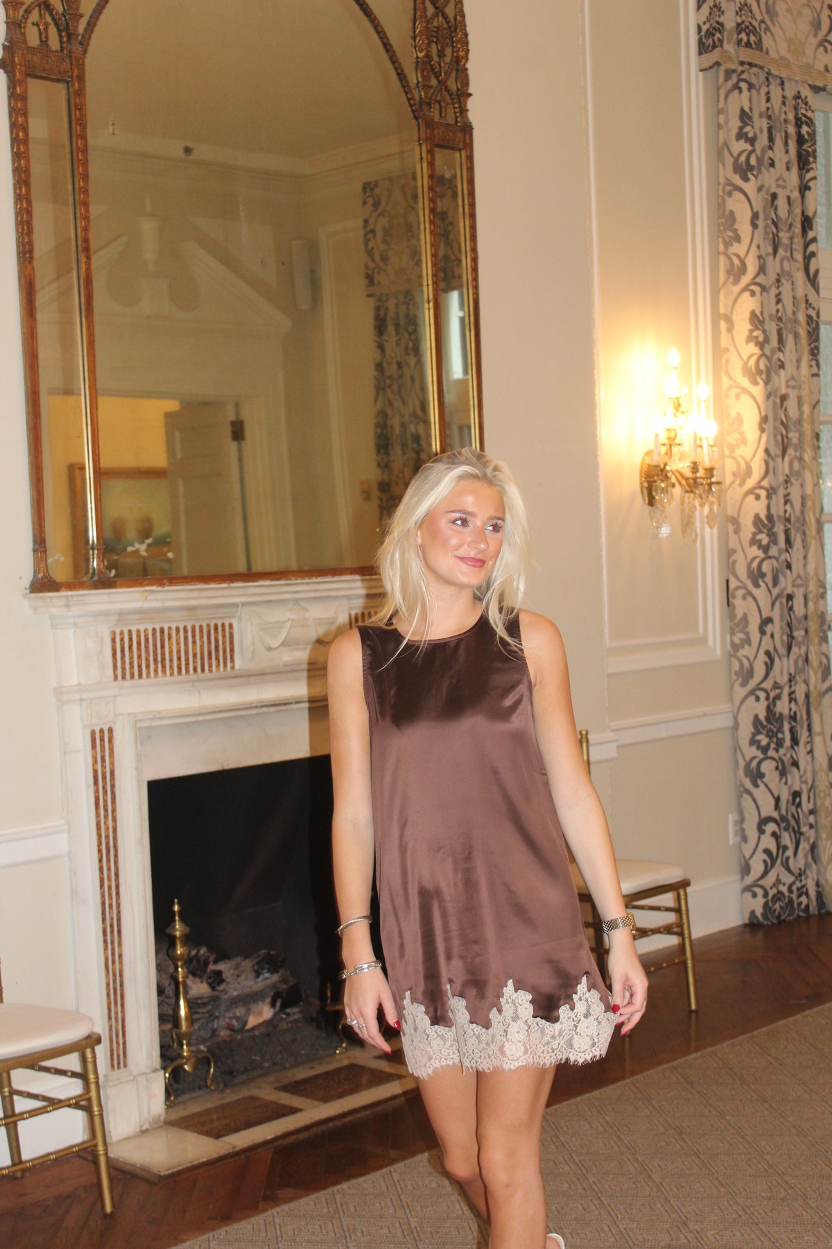 The Camila Lace Trim Satin Mini Dress