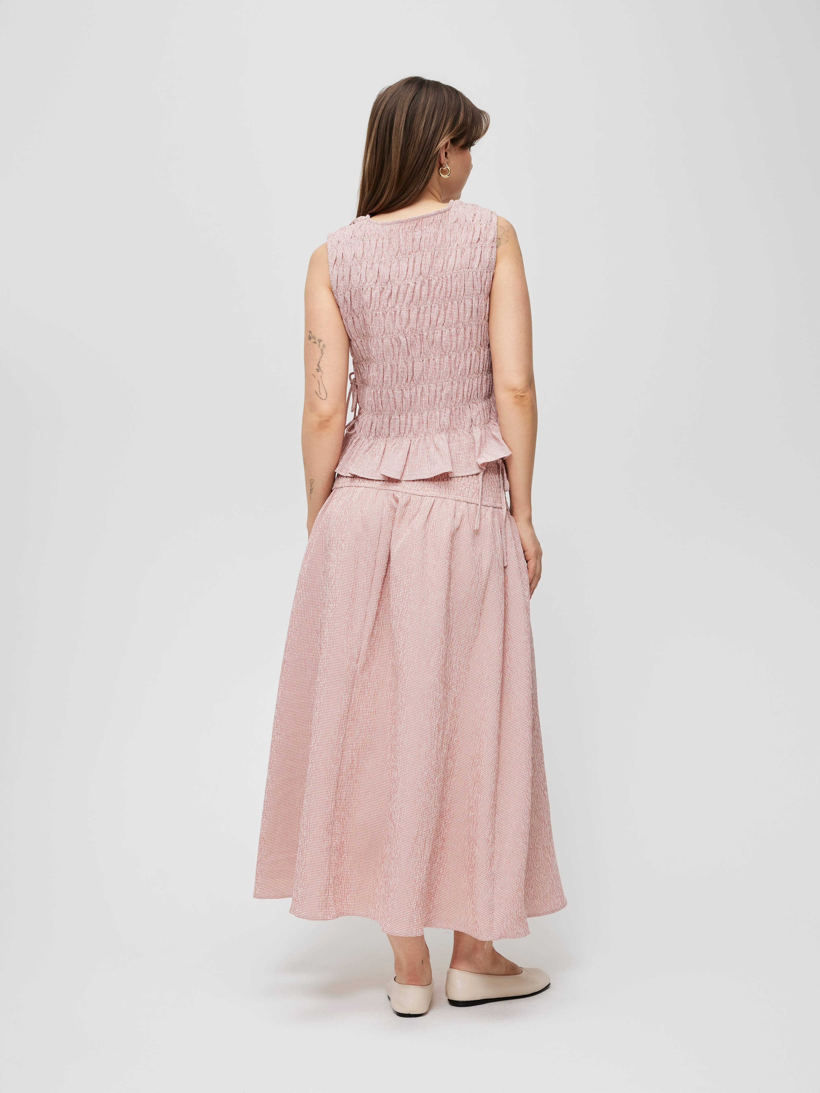 The Romy Smocked Waist Textured Midi Skirt